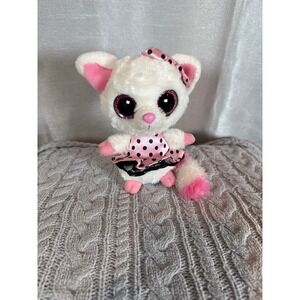 YooHoo Friends White Cat Plush Pink Polka Dot Bow Dress Stuffed Animal Toy